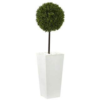 UltimateLeaf Boxwood Ball Topiary Artificial Tree in White Tower Planter