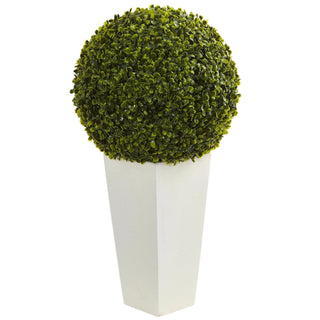 UltimateLeaf Boxwood Topiary Ball in White Tower Planter