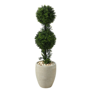 UltimateLeaf Boxwood Double Ball Topiary in Sand Colored Planter